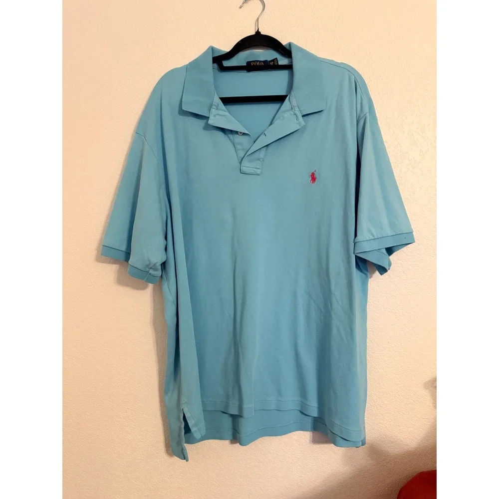 Ralph Lauren Polo Shirt Mens 2XB Big‎ Aqua Blue Short Sleeve Embroidered Logo